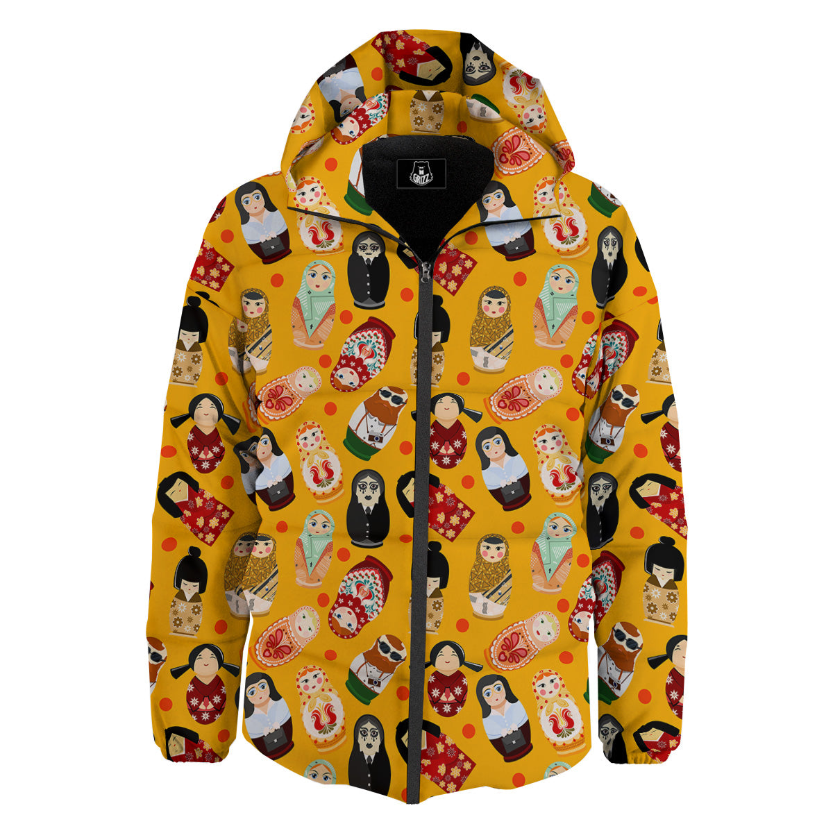 Matryoshka Doll Yellow Print Pattern Down Jacket-grizzshop