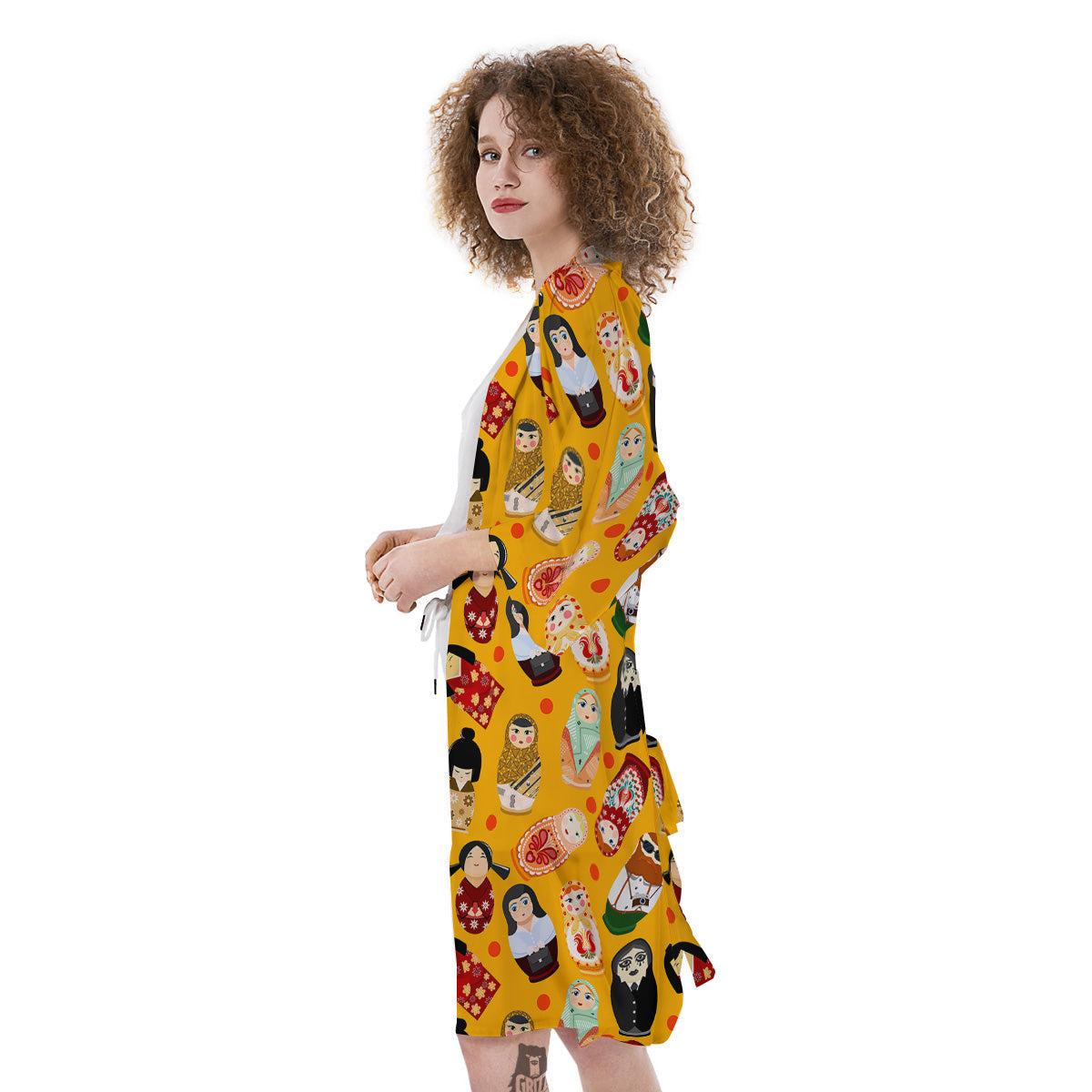Matryoshka Doll Yellow Print Pattern Kimono-grizzshop