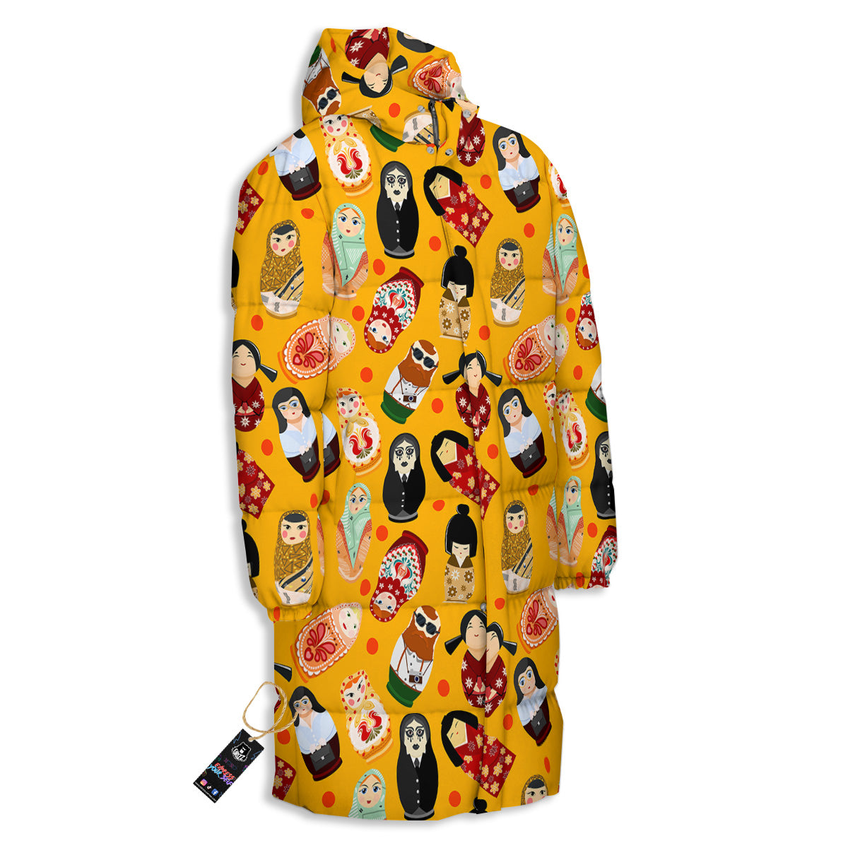 Matryoshka Doll Yellow Print Pattern Long Down Jacket-grizzshop
