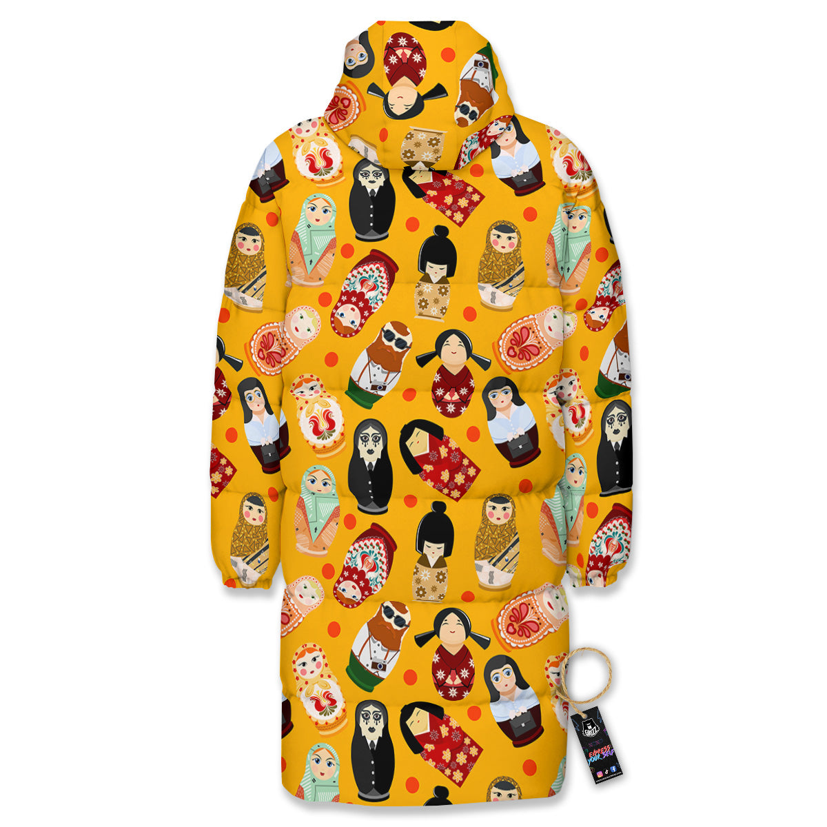 Matryoshka Doll Yellow Print Pattern Long Down Jacket-grizzshop