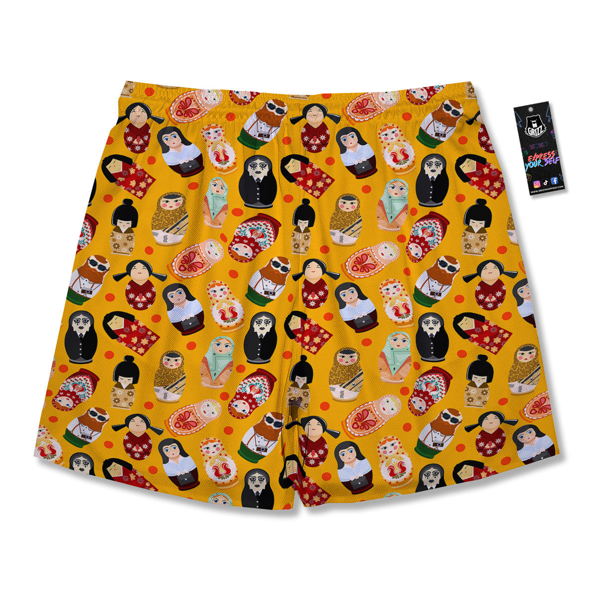 Matryoshka Doll Yellow Print Pattern Men's Running Shorts-grizzshop