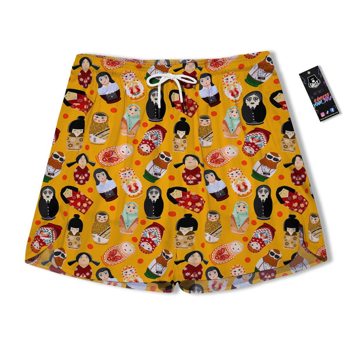 Matryoshka Doll Yellow Print Pattern Men's Running Shorts-grizzshop