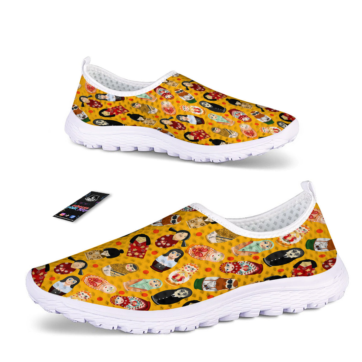Matryoshka Doll Yellow Print Pattern Nurse Shoes-grizzshop