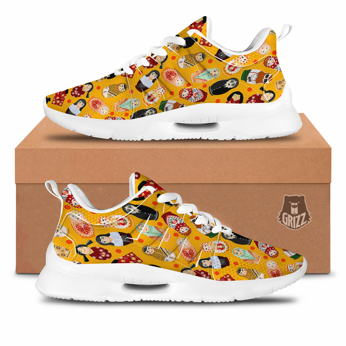 Matryoshka Doll Yellow Print Pattern Tennis Shoes-grizzshop
