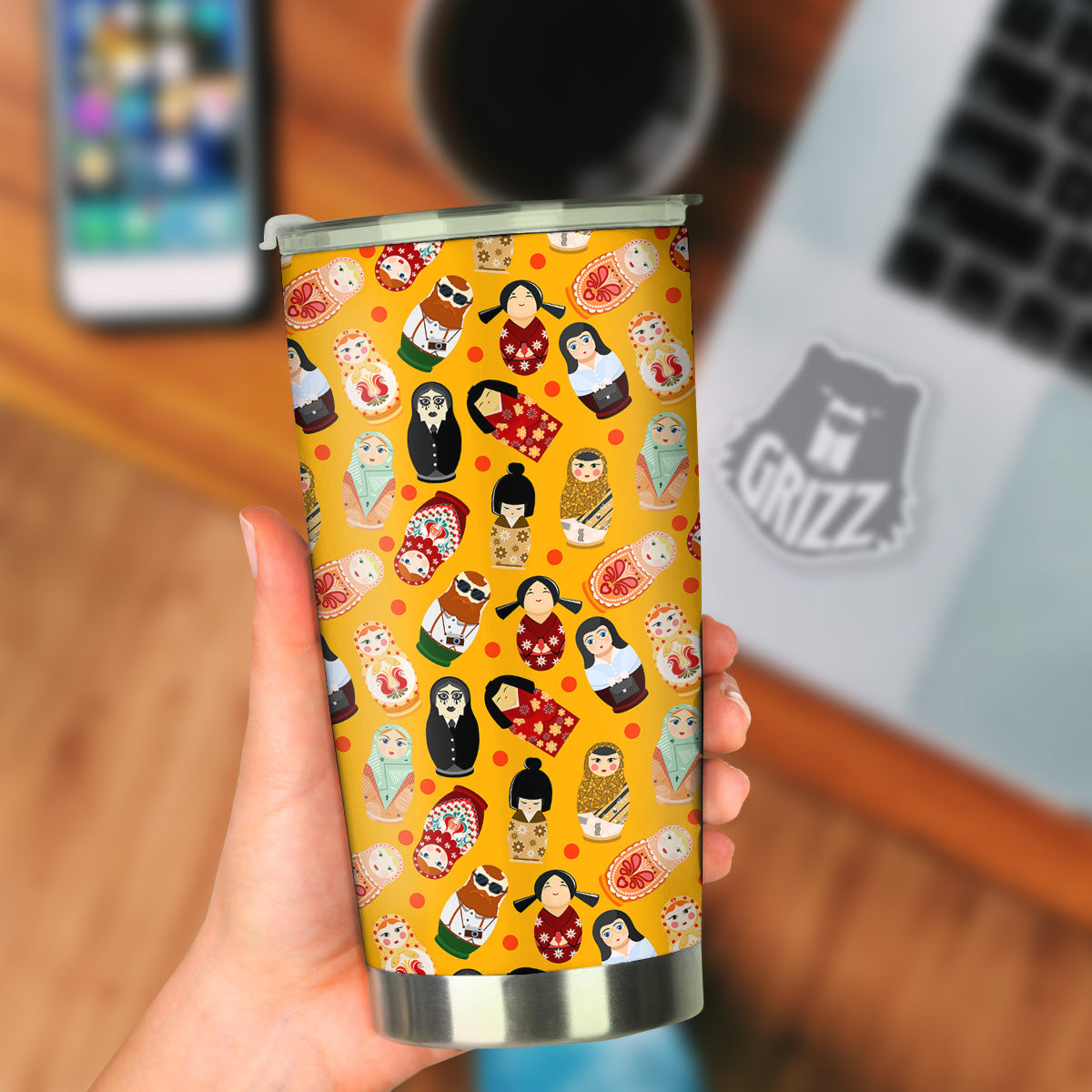 Matryoshka Doll Yellow Print Pattern Tumbler-grizzshop