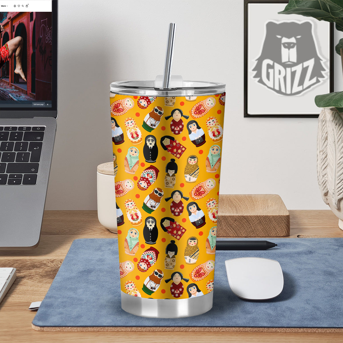 Matryoshka Doll Yellow Print Pattern Tumbler-grizzshop