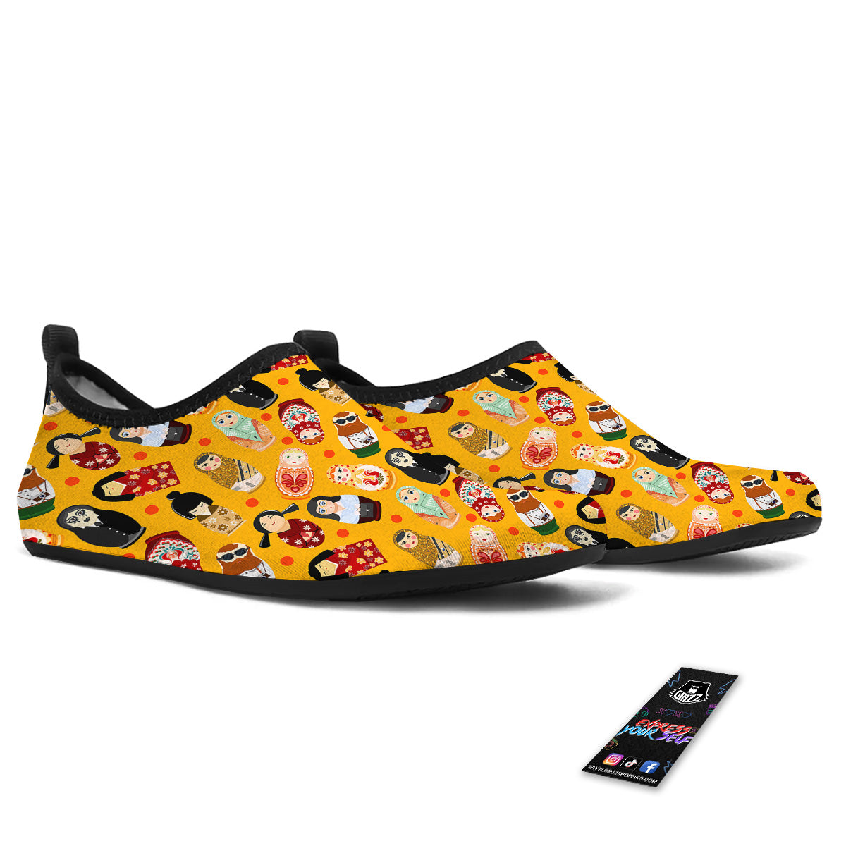 Matryoshka Doll Yellow Print Pattern Water Shoes-grizzshop