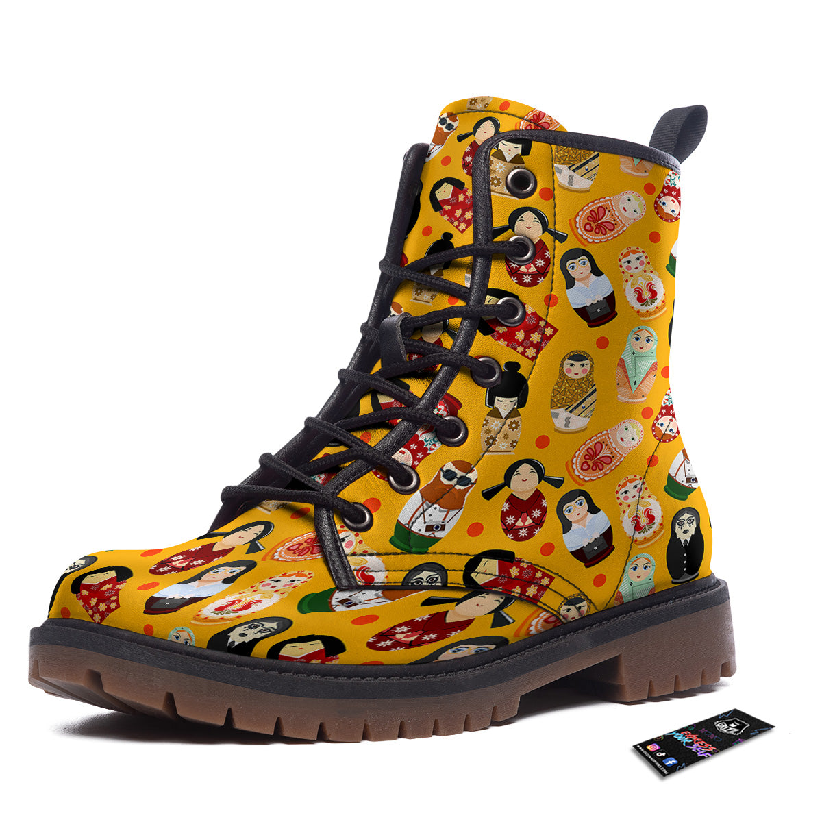 Matryoshka Doll Yellow Print Pattern Work Boots-grizzshop