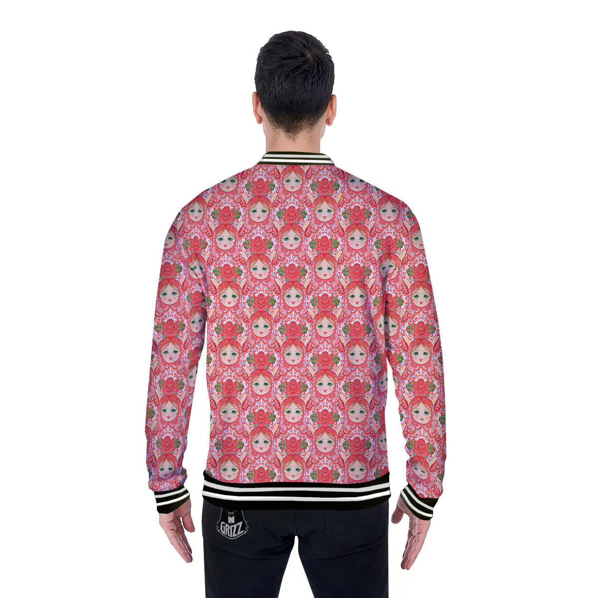 Matryoshka Traditional Pink Print Pattern Baseball Jacket-grizzshop