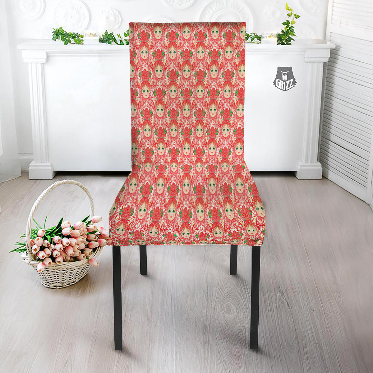 Matryoshka Traditional Pink Print Pattern Dining Chair Slipcover-grizzshop