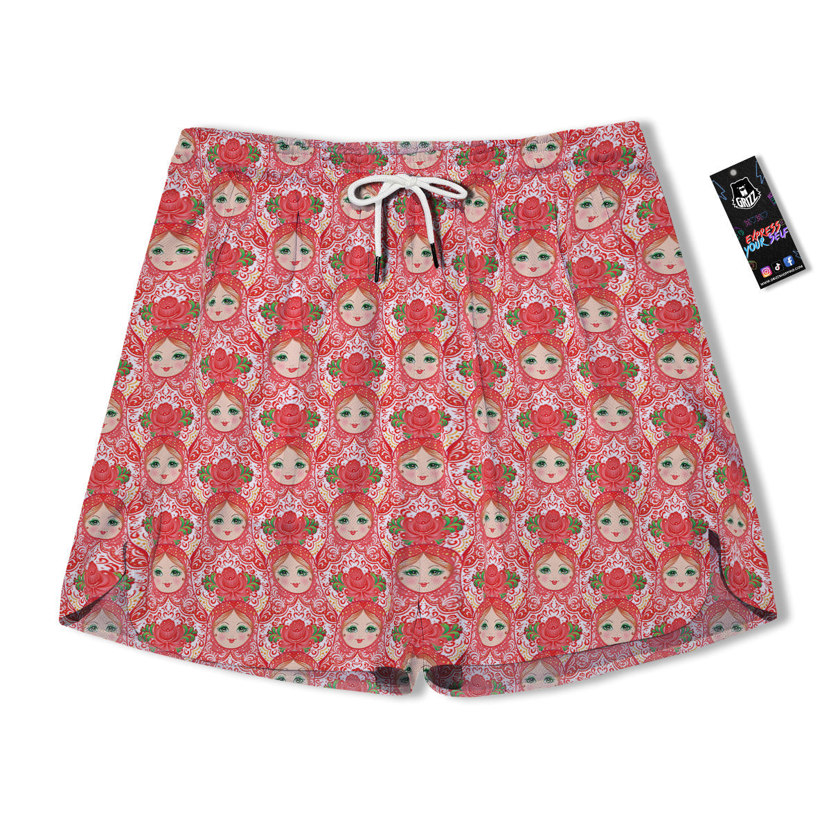 Matryoshka Traditional Pink Print Pattern Men's Running Shorts-grizzshop