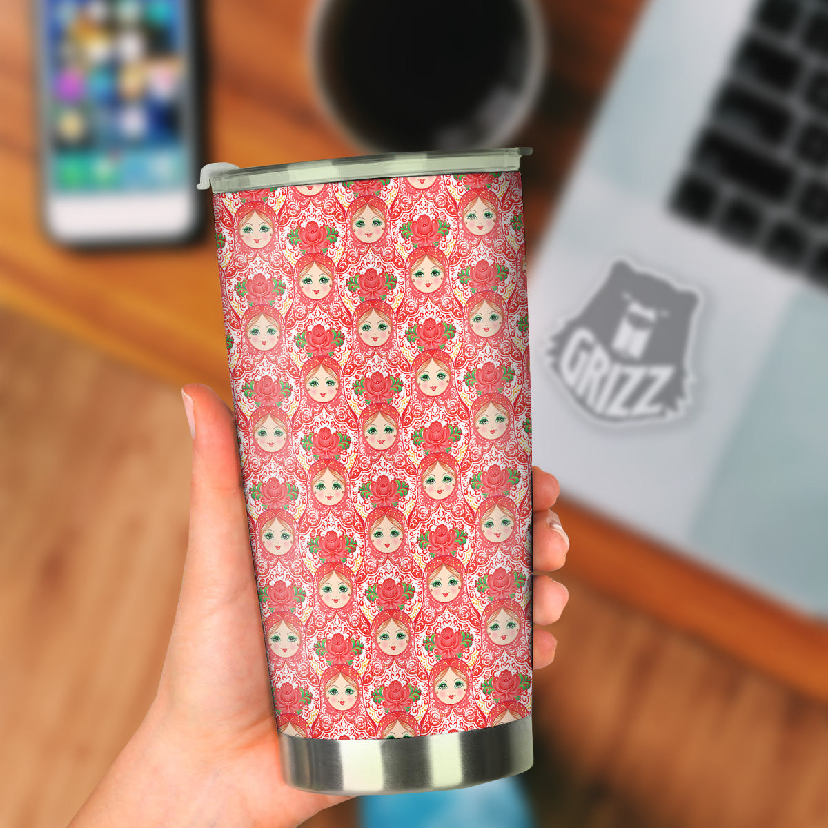 Matryoshka Traditional Pink Print Pattern Tumbler-grizzshop