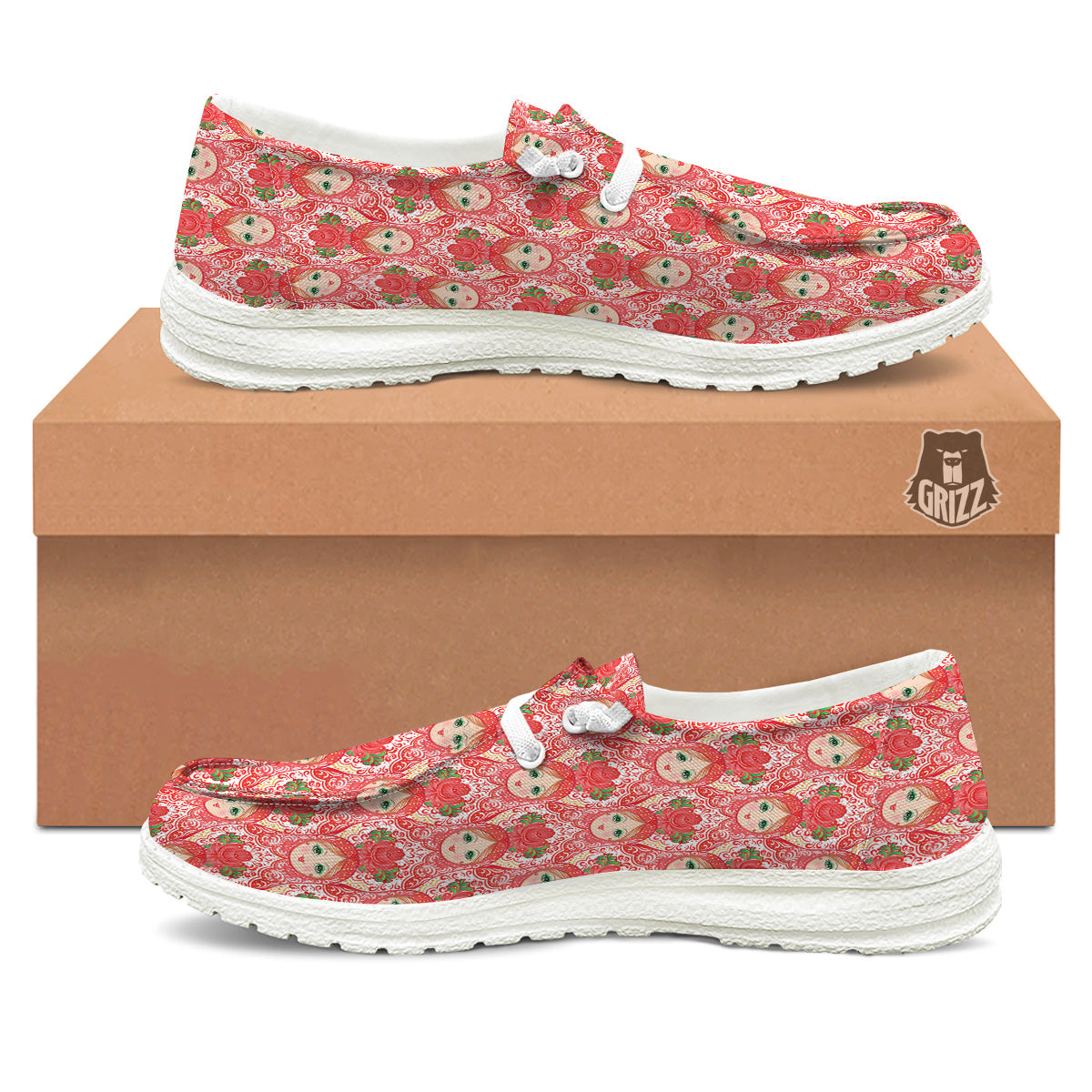 Matryoshka Traditional Pink Print Pattern White Loafers-grizzshop