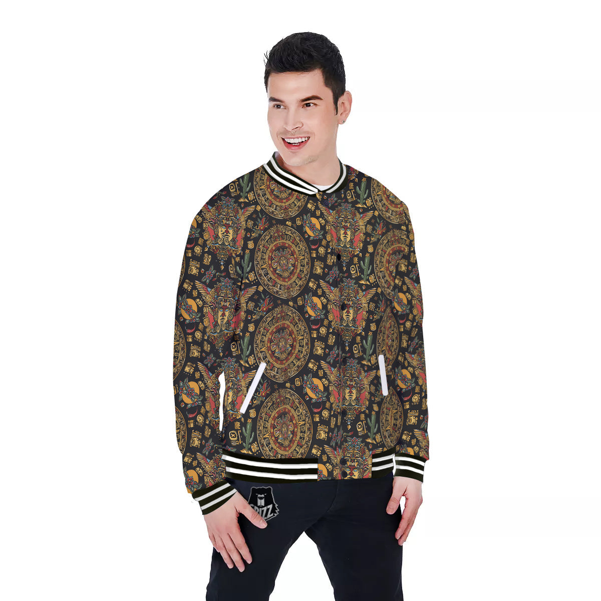 Maya Ancient Print Pattern Baseball Jacket-grizzshop