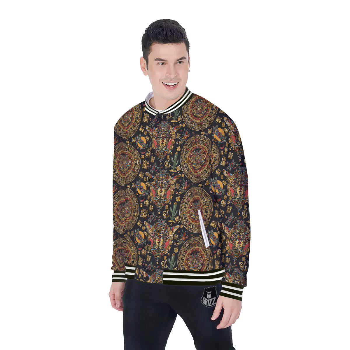 Maya Ancient Print Pattern Baseball Jacket-grizzshop