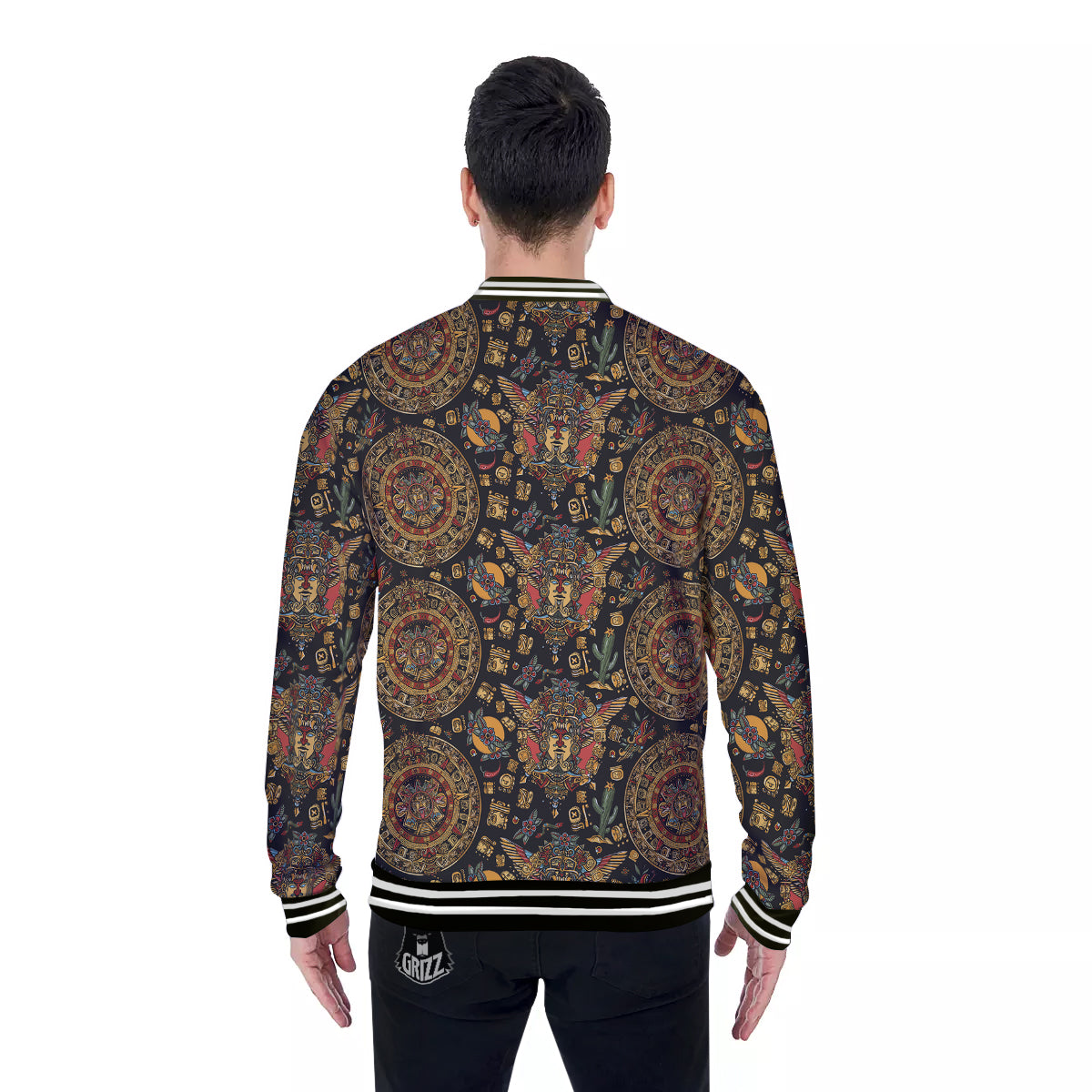 Maya Ancient Print Pattern Baseball Jacket-grizzshop