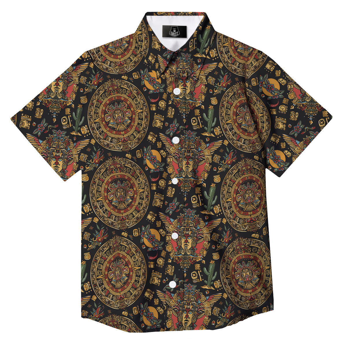 Maya Ancient Print Pattern Button Up Shirt-grizzshop