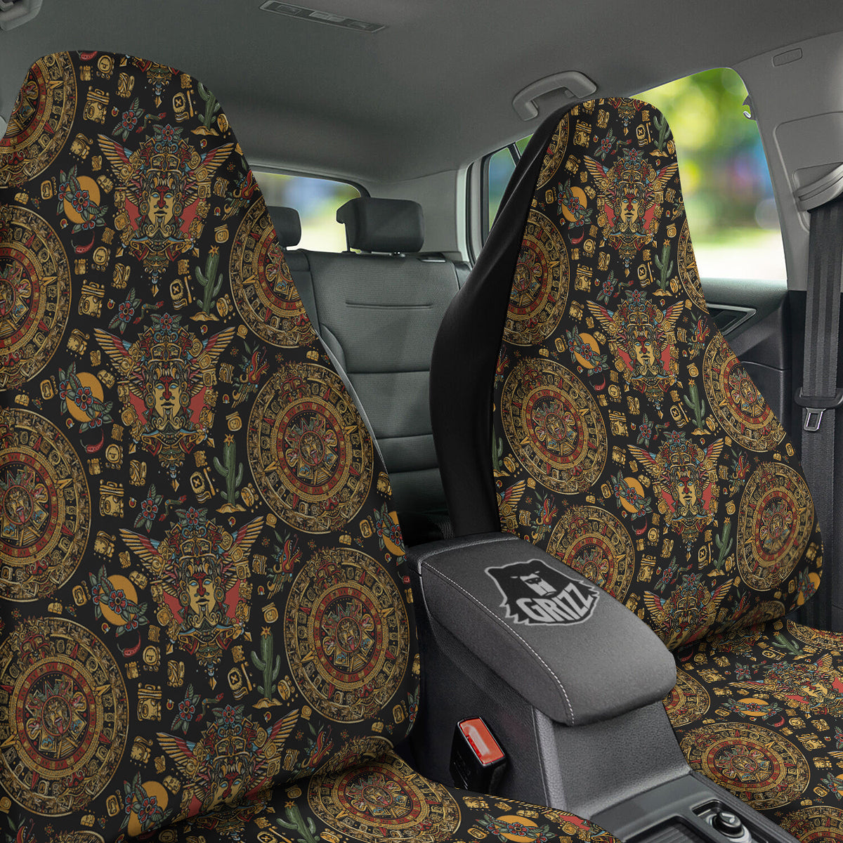 Maya Ancient Print Pattern Car Seat Covers-grizzshop