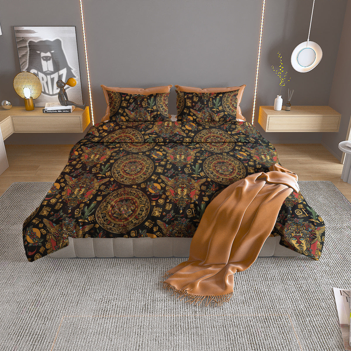 Maya Ancient Print Pattern Duvet Cover Bedding Set