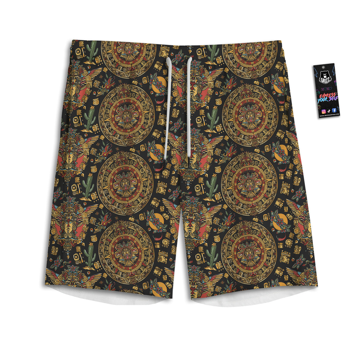 Maya Ancient Print Pattern Men's Athletic Shorts