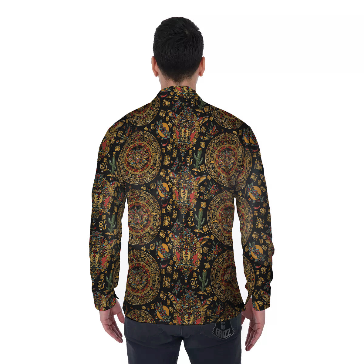 Maya Ancient Print Pattern Men's Long Sleeve Shirts-grizzshop