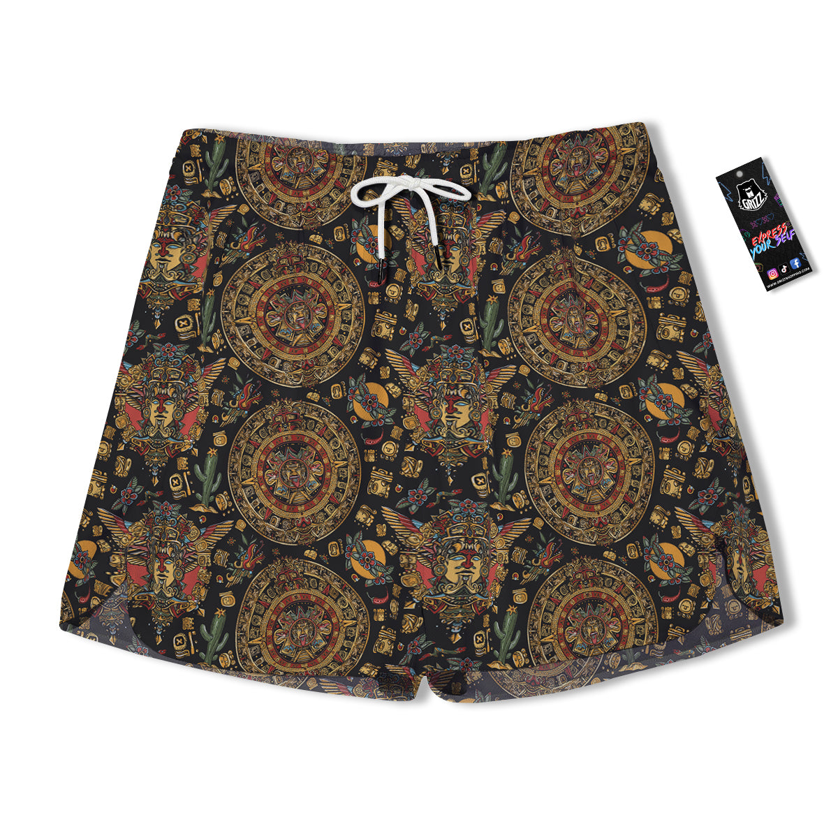 Maya Ancient Print Pattern Men's Running Shorts-grizzshop