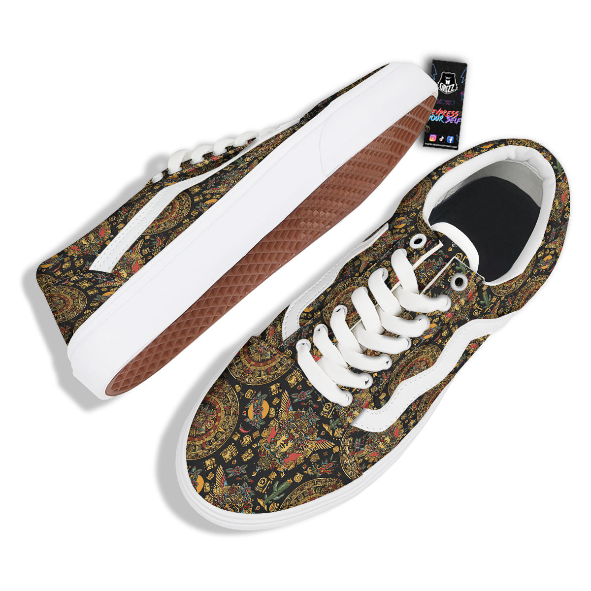 Maya Ancient Print Pattern Skate Shoes-grizzshop