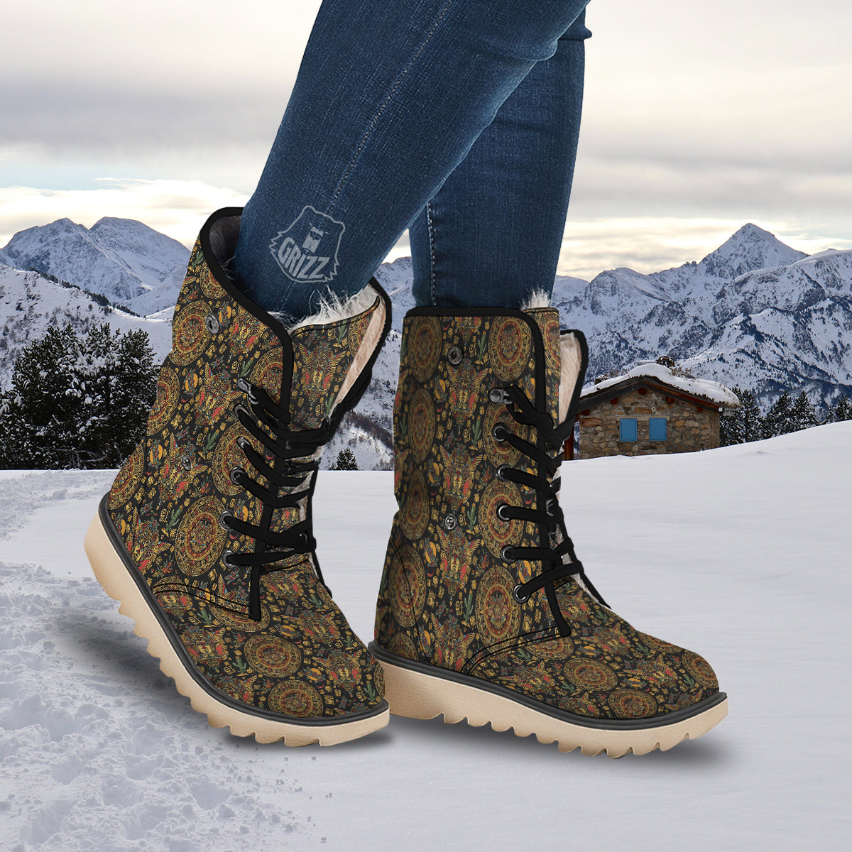 Maya Ancient Print Pattern Snow Boots-grizzshop