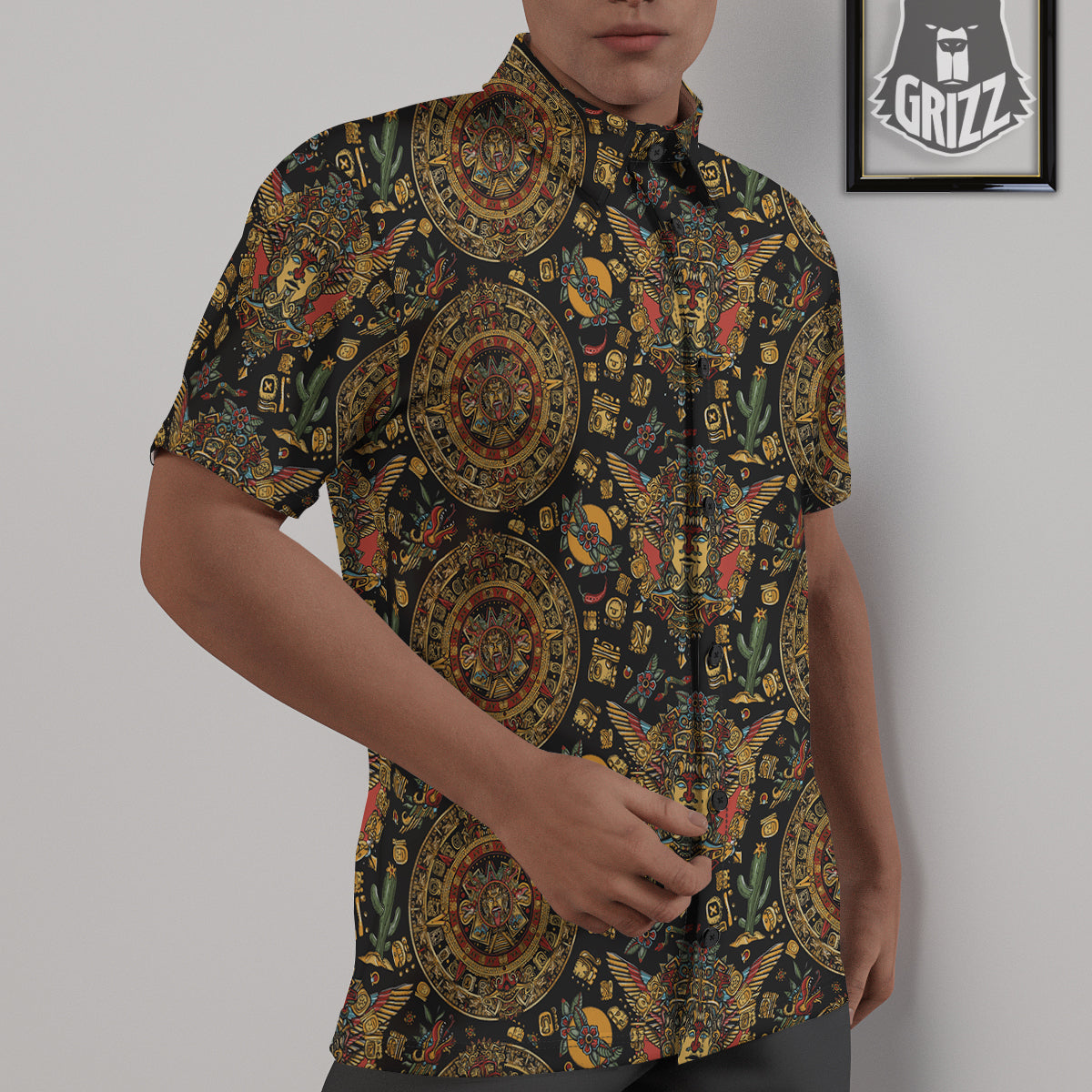 Maya Ancient Print Pattern Untucked Shirts-grizzshop