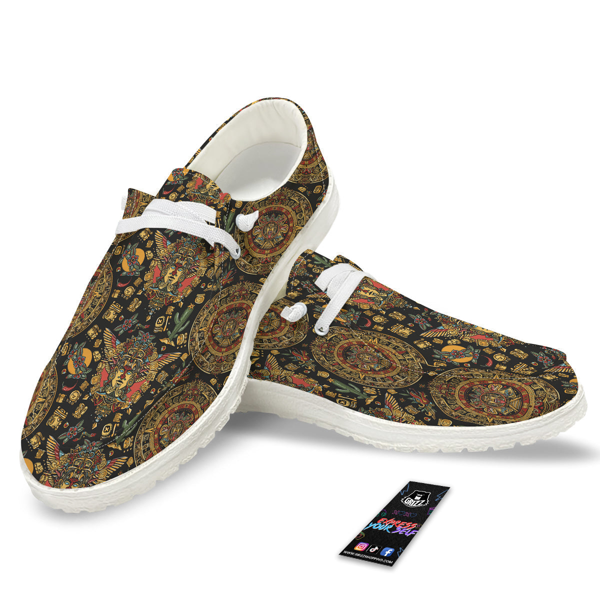 Maya Ancient Print Pattern White Loafers-grizzshop