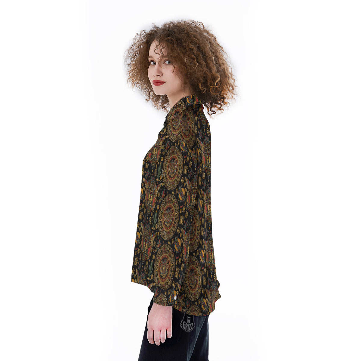 Maya Ancient Print Pattern Women's Long Sleeve Shirts-grizzshop