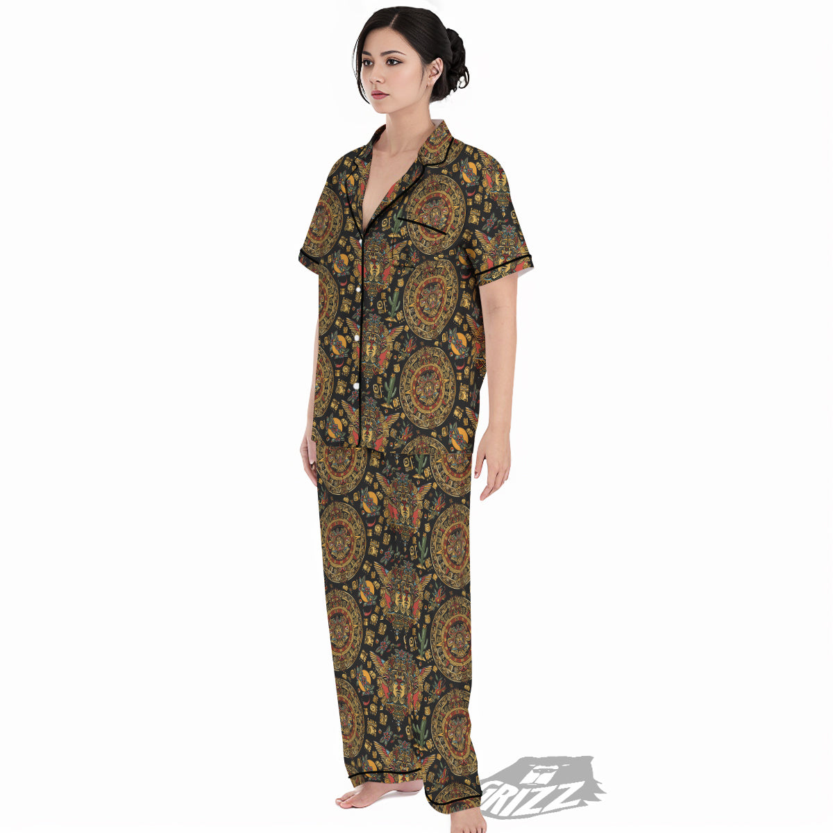 Maya Ancient Print Pattern Women's Pajamas Set-grizzshop
