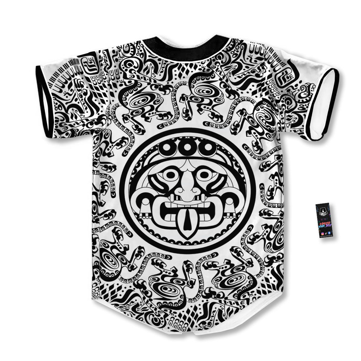 Maya Calendar White And Black Print Baseball Jersey-grizzshop