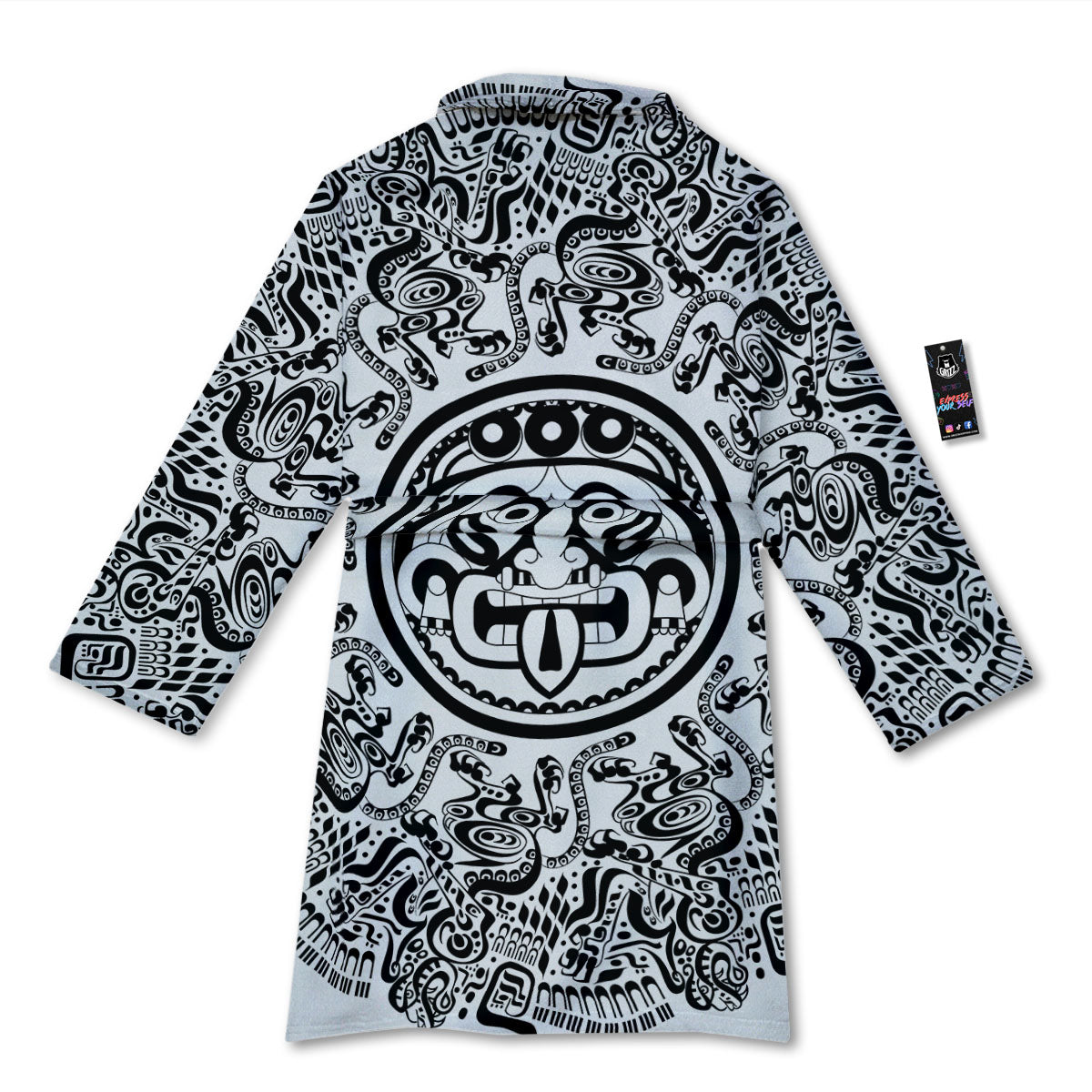 Maya Calendar White And Black Print Bathrobe-grizzshop