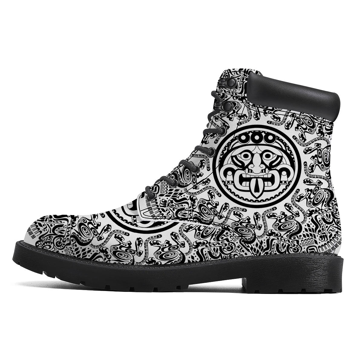 Maya Calendar White And Black Print Boots-grizzshop