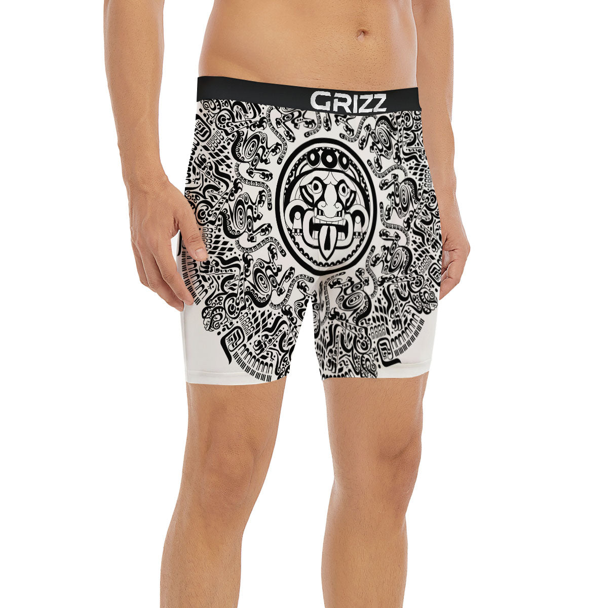 Maya Calendar White And Black Print Boxer Briefs-grizzshop