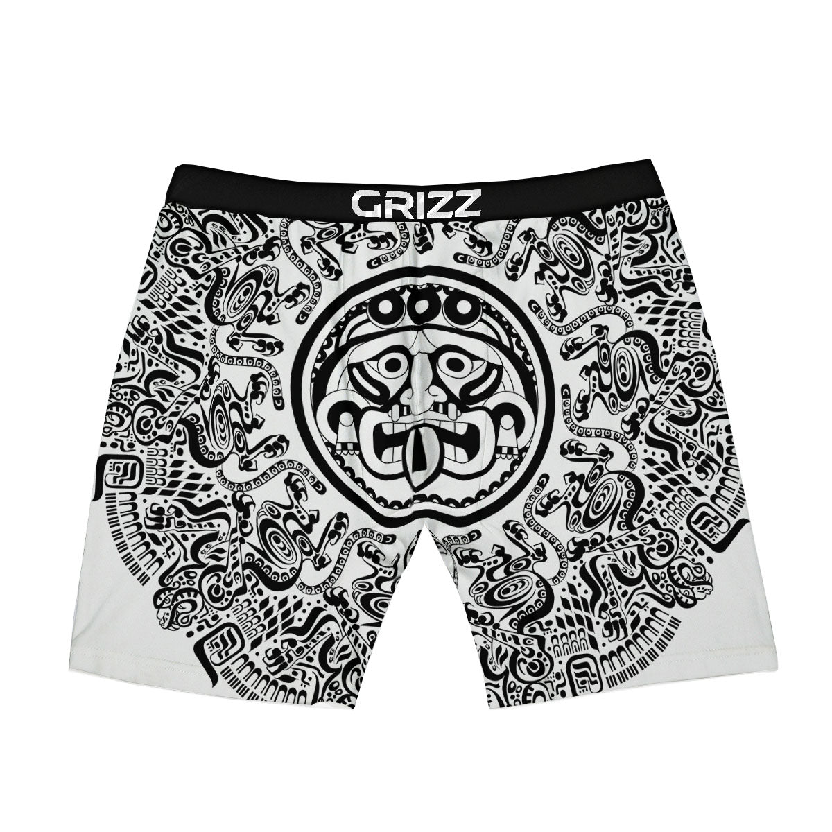 Maya Calendar White And Black Print Boxer Briefs-grizzshop