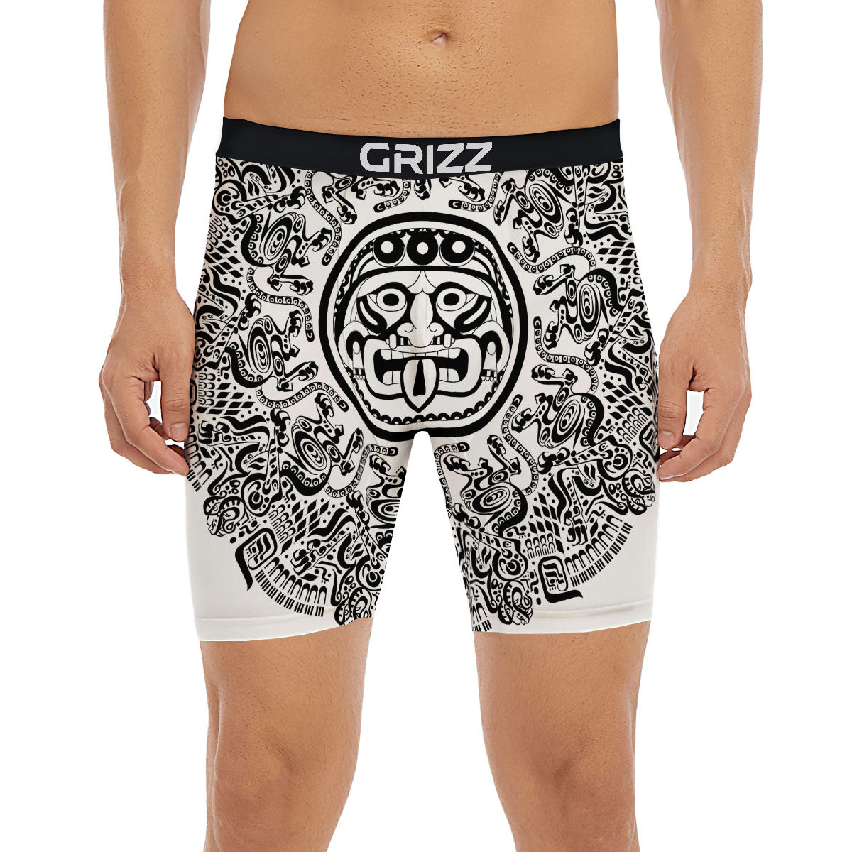 Maya Calendar White And Black Print Boxer Briefs-grizzshop