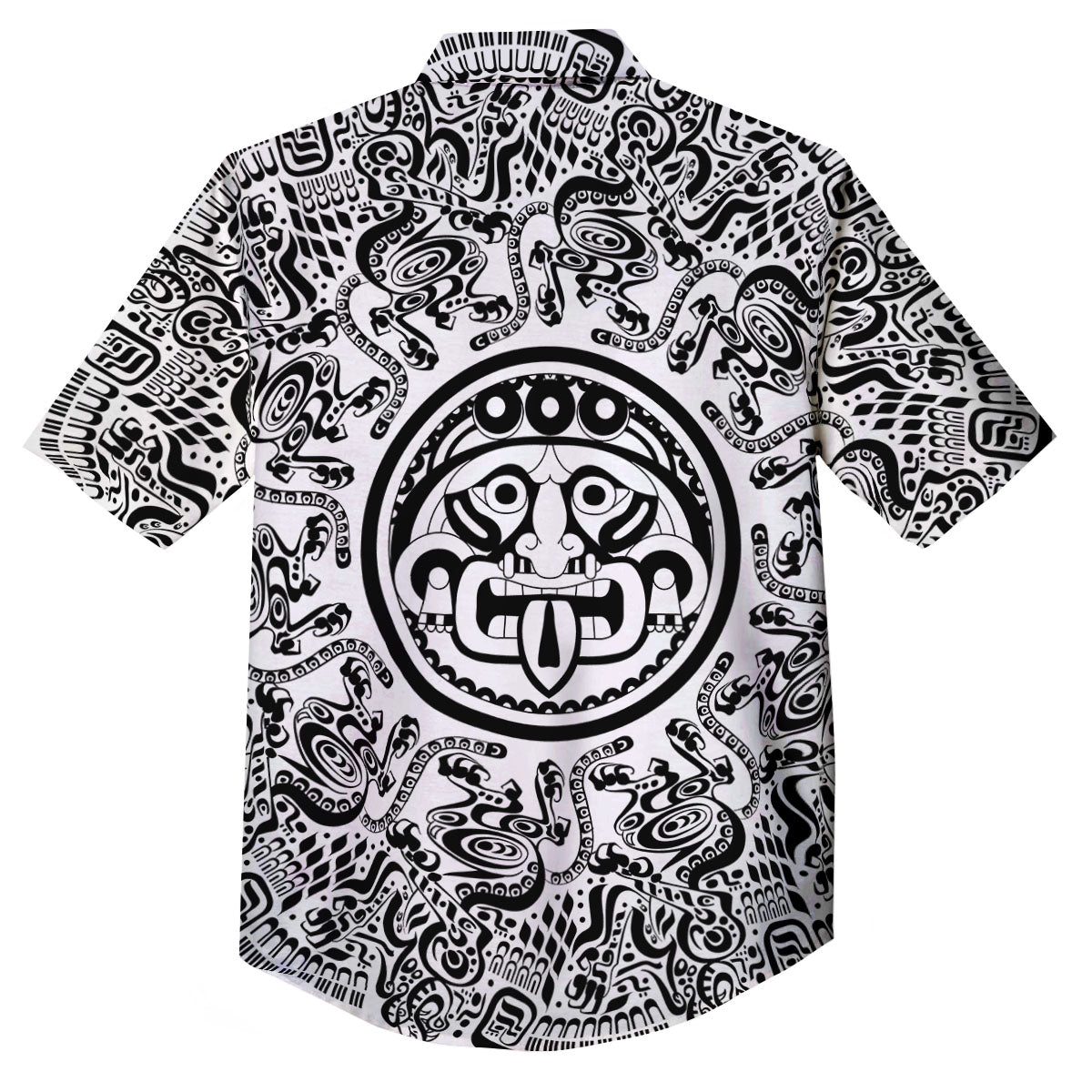 Maya Calendar White And Black Print Button Up Shirt-grizzshop