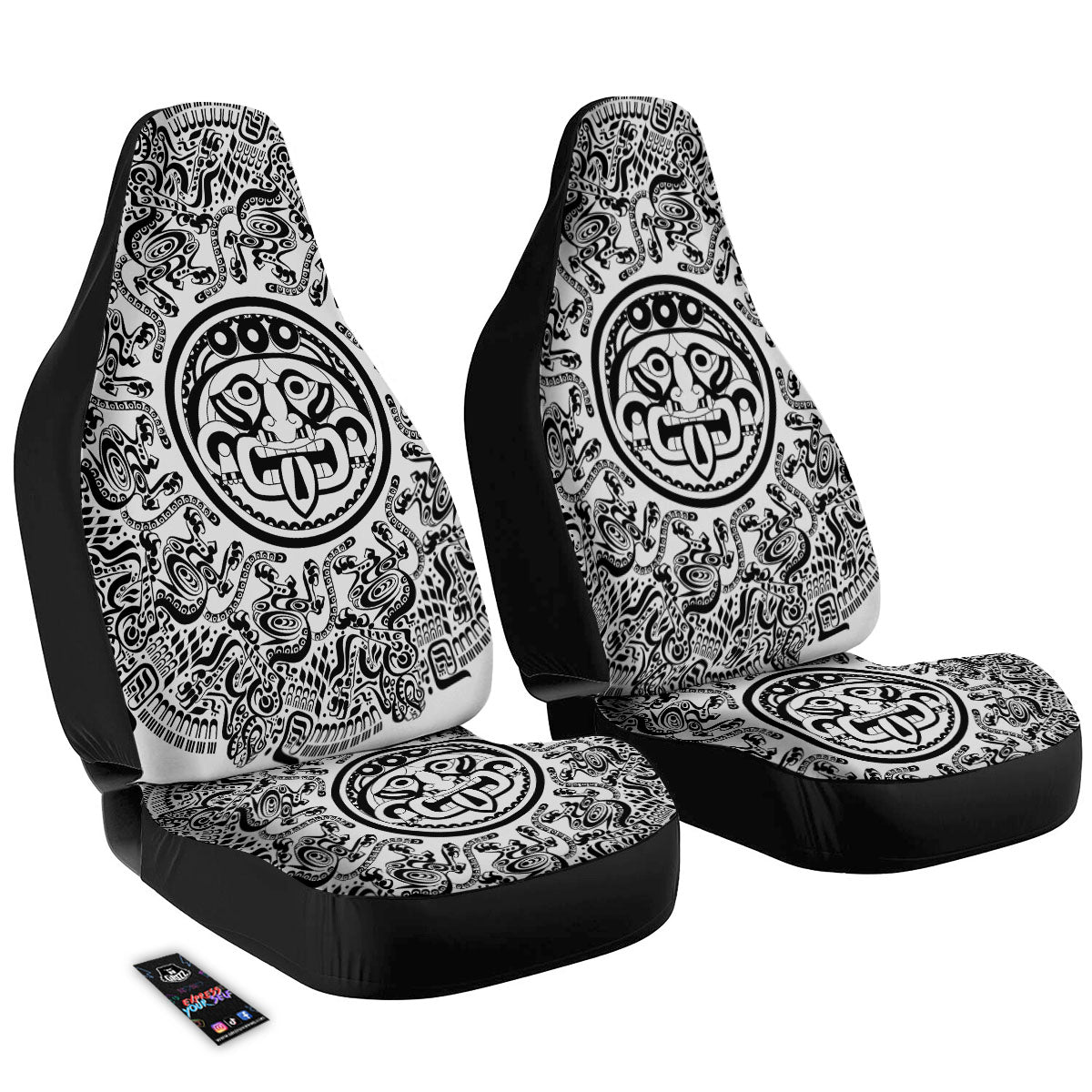 Maya Calendar White And Black Print Car Seat Covers-grizzshop