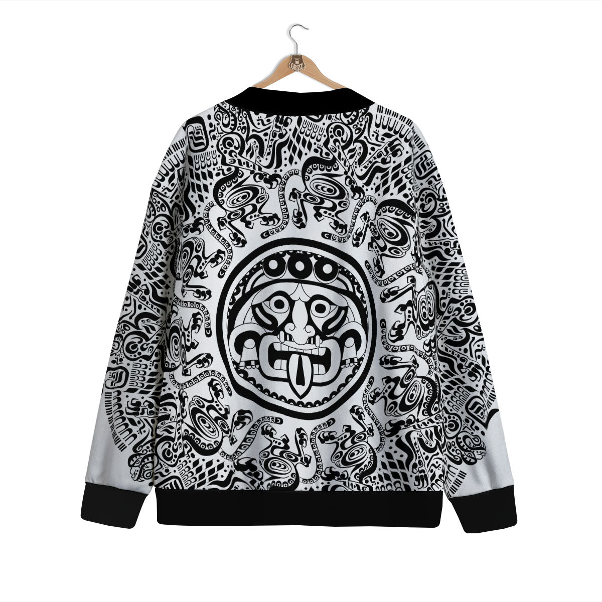 Maya Calendar White And Black Print Cardigan-grizzshop