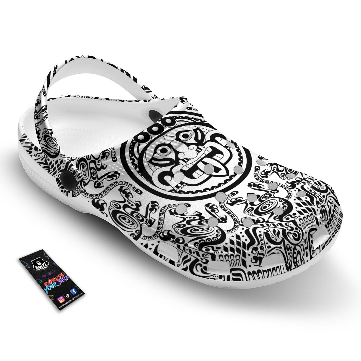 Maya Calendar White And Black Print Clog-grizzshop