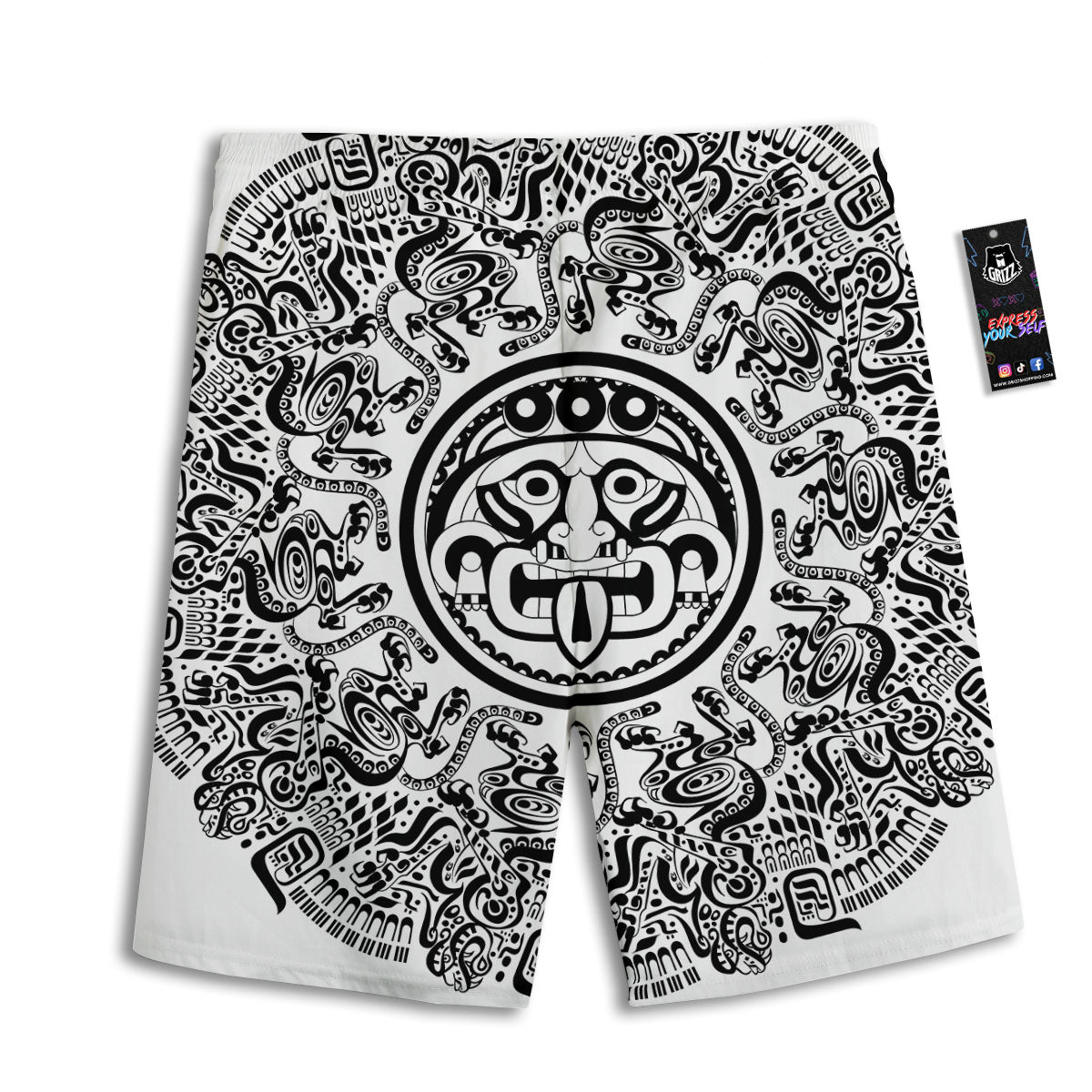 Maya Calendar White And Black Print Men's Athletic Shorts