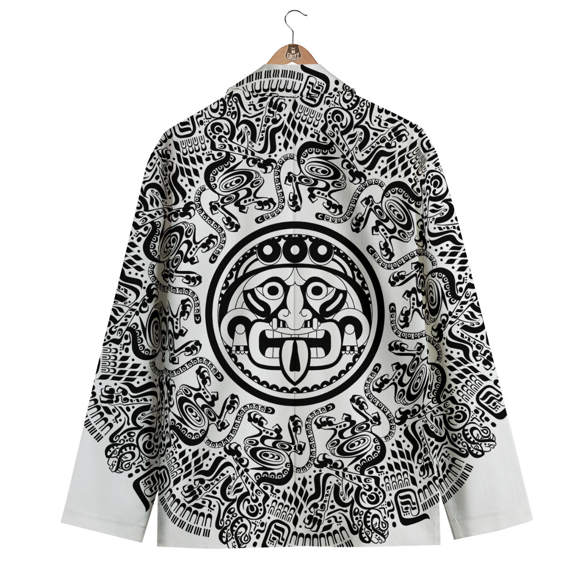 Maya Calendar White And Black Print Men's Blazer-grizzshop