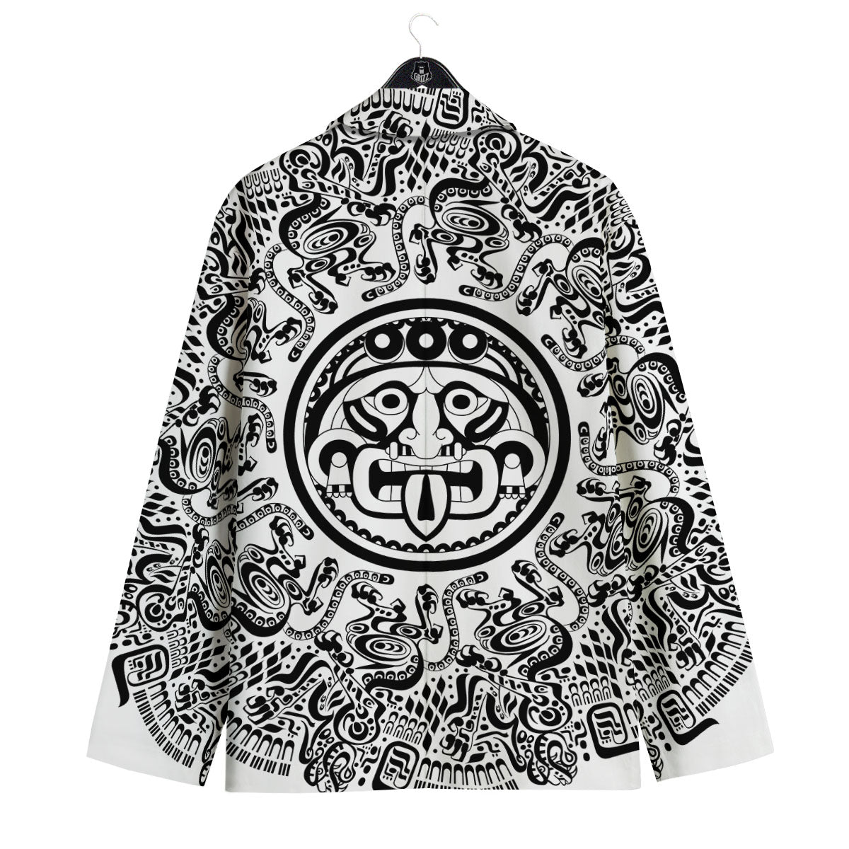 Maya Calendar White And Black Print Men's Sport Coat-grizzshop