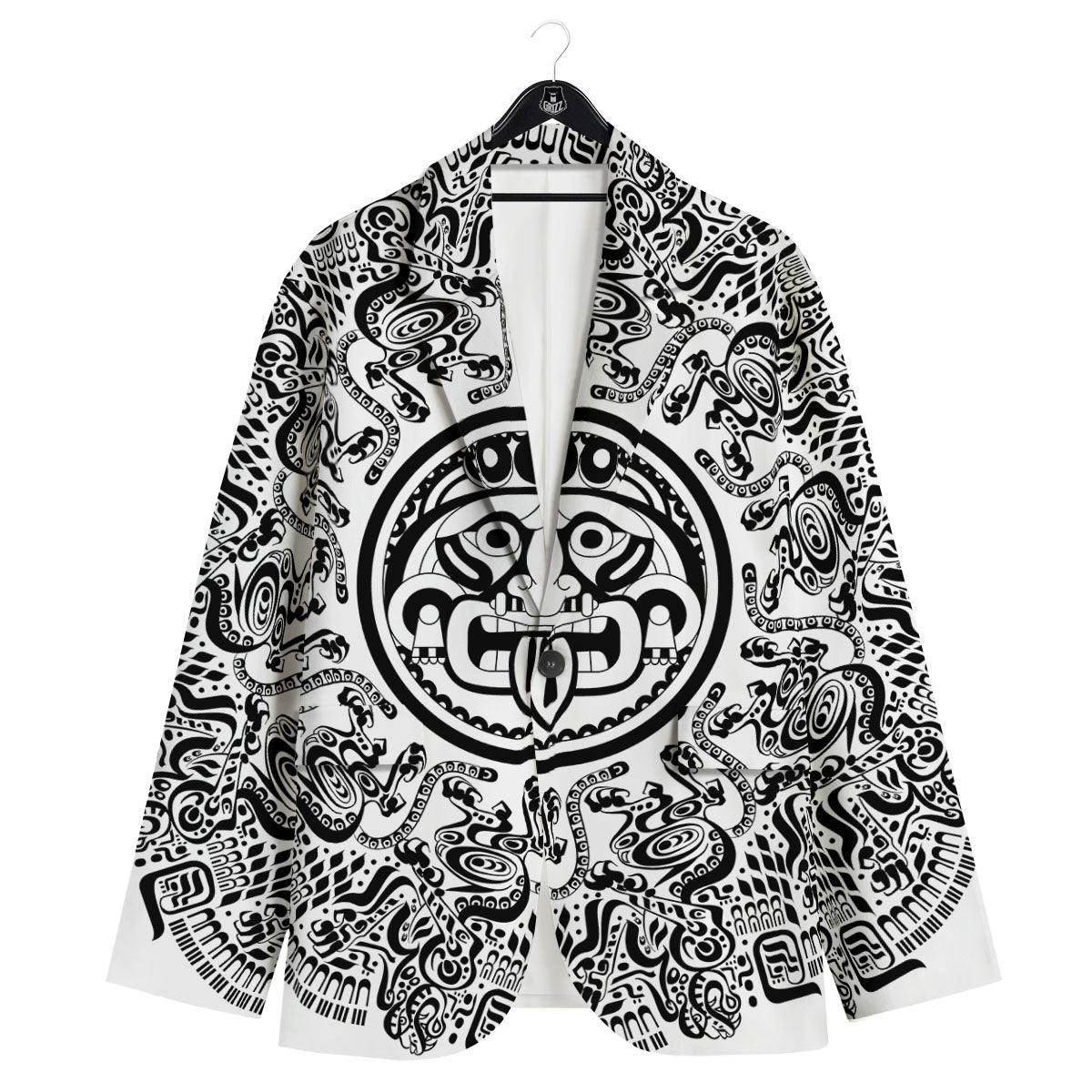 Maya Calendar White And Black Print Men's Sport Coat-grizzshop