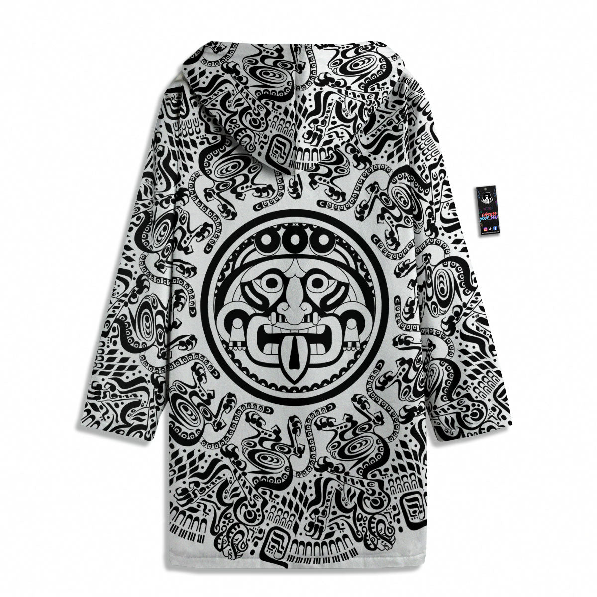 Maya Calendar White And Black Print Men's Windbreaker Jacket-grizzshop