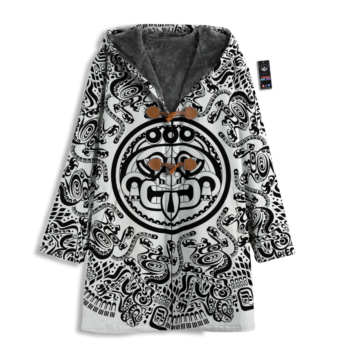 Maya Calendar White And Black Print Men's Windbreaker Jacket-grizzshop