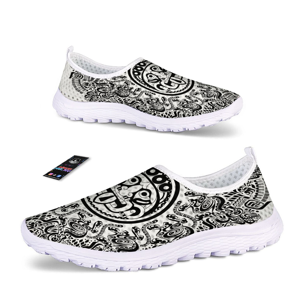 Maya Calendar White And Black Print Nurse Shoes-grizzshop