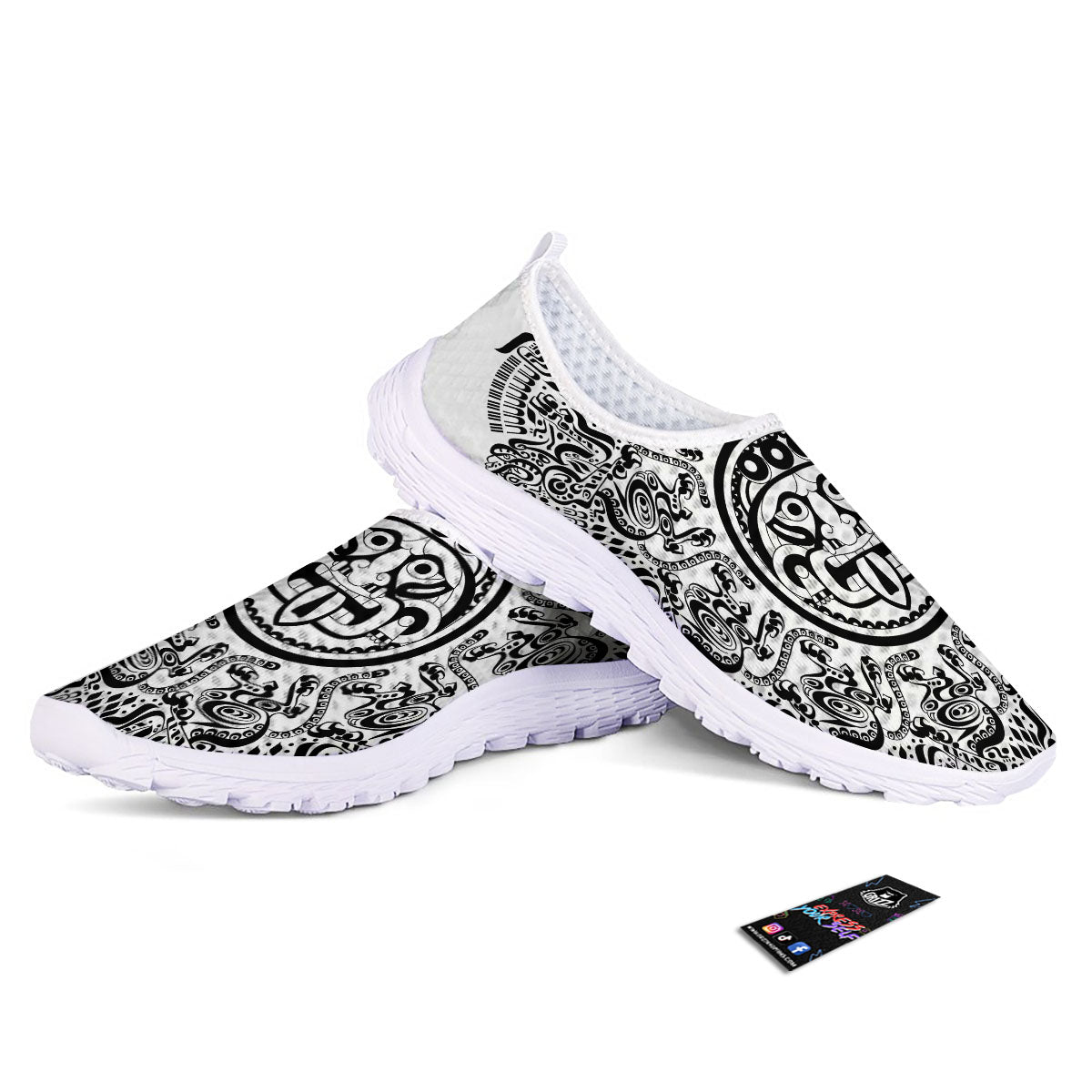 Maya Calendar White And Black Print Nurse Shoes-grizzshop